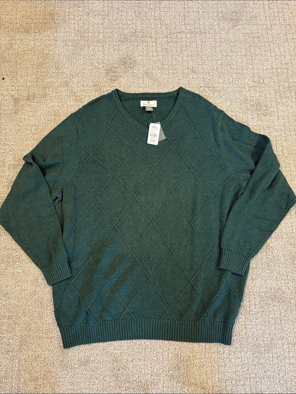 Oak Hill Men's Diamond-Knit V-Neck Sweater - Olive